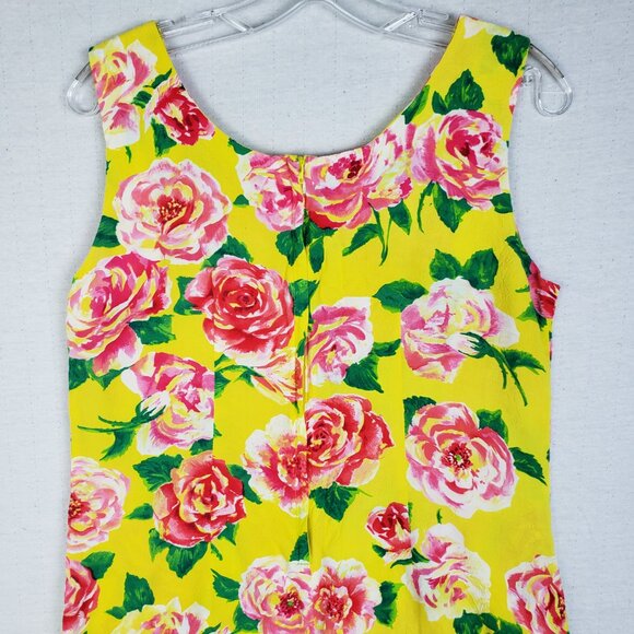 Vintage Jams World La Rosa Mini Dress Tunic Floral Crushed Rayon Yellow Pink S/M - Picture 5 of 11